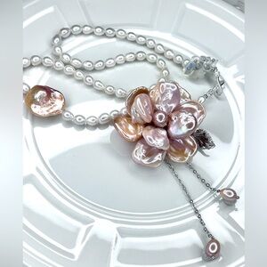 Handmade Huge Freshwater Pink Keshi Big Flower 🌺 Flameball Pearl Necklace